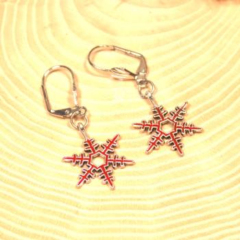 Ohrringe Schneeflocke Weihnachten in rot versilbert